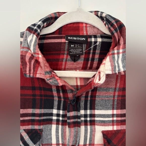 Burton Men's M Flannel Button Down Red White Black Plaid Layering Piece Gorpcore - Picture 5 of 10